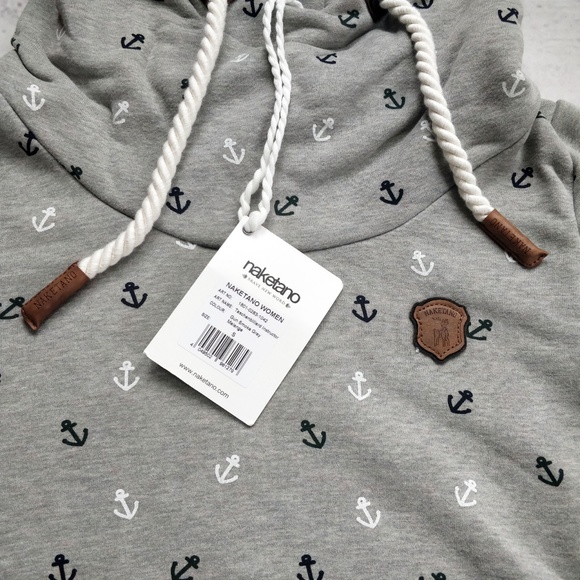 NWT NAKETANO Grey Green High Collar Anchor Hoodie - Picture 3 of 8